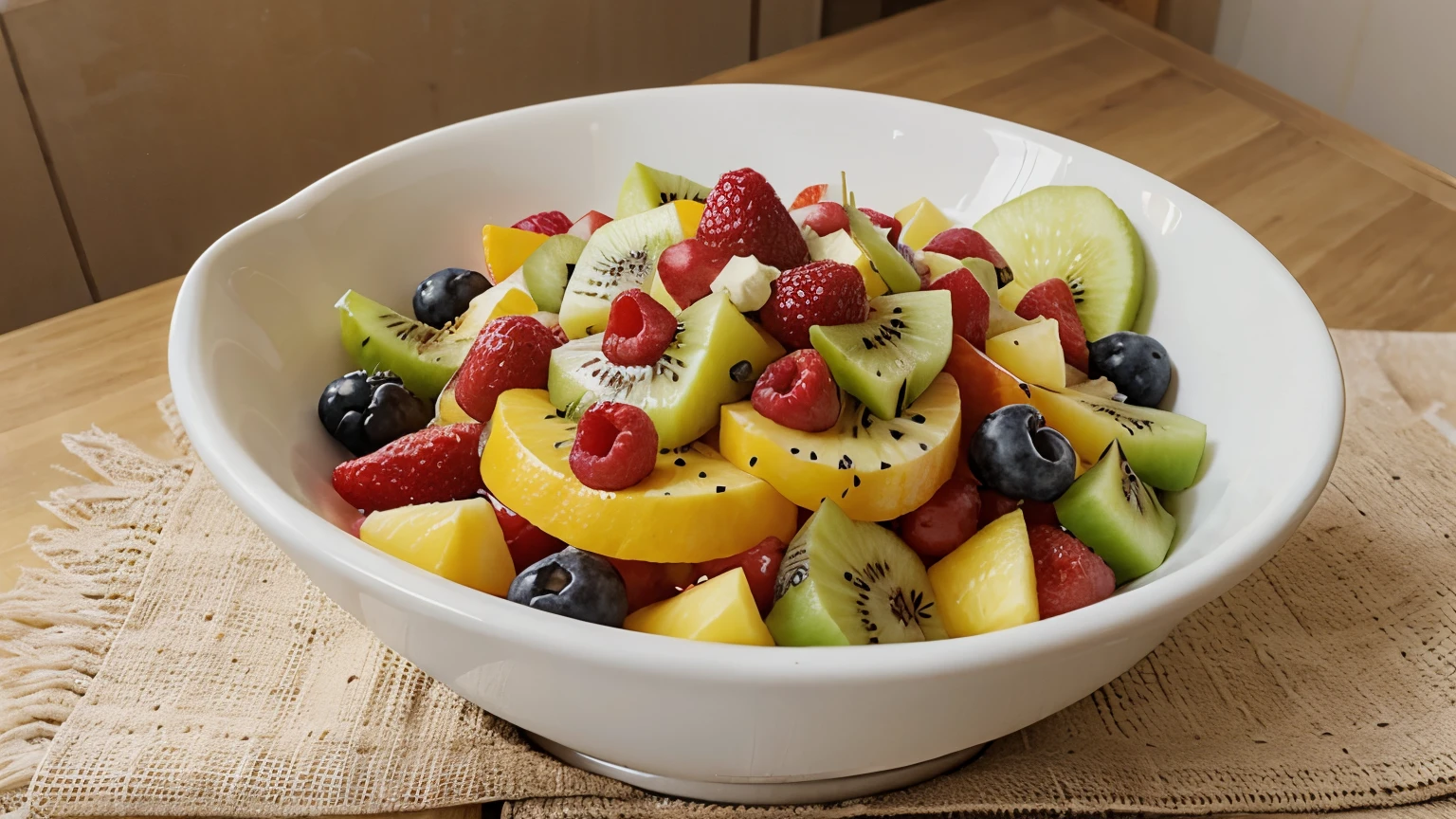 Fruit salad bowl top angle
