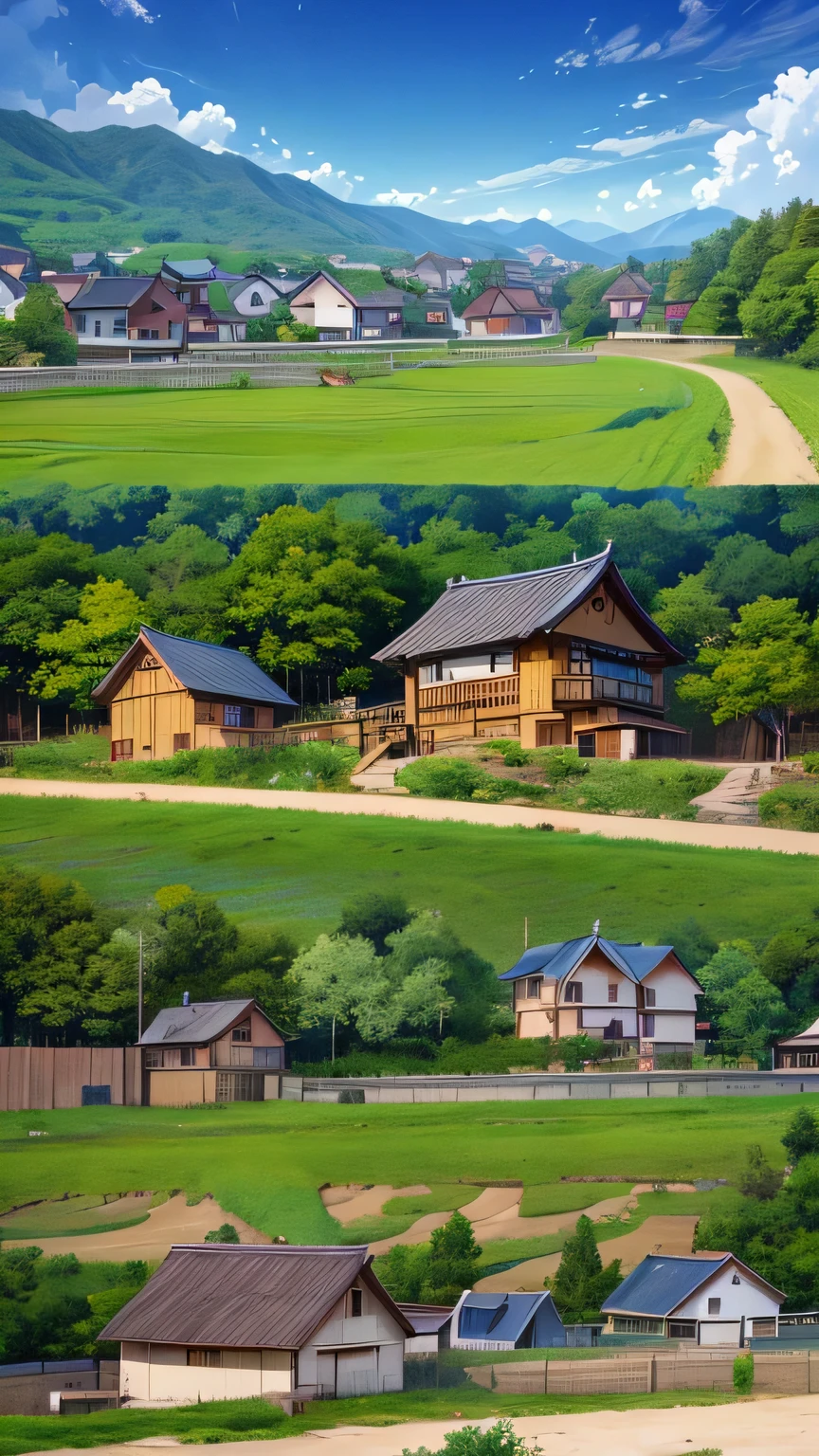 Villagers of various ages stand outside their houses, their faces filled with surprise and joy as they greet her. The asian woman Anya waves and smiles, her demeanor lighter and more confident than before. Traditional village houses and lush green fields fill the background. The anime style, focuses on the welcoming expressions of the villagers and Anya's newfound confidence.