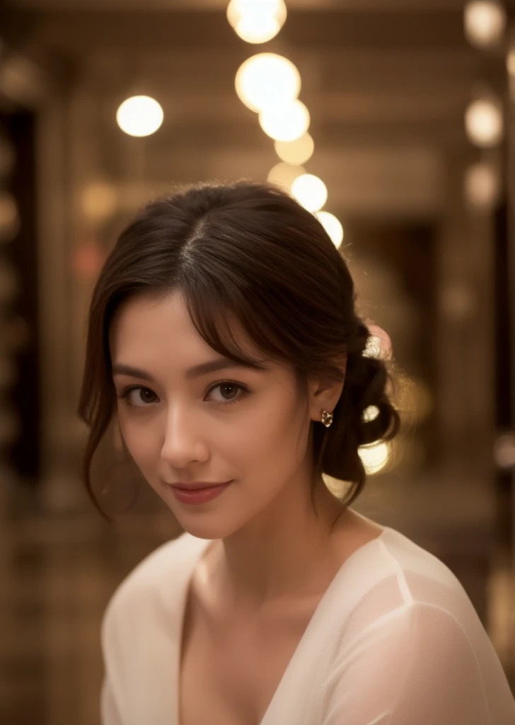 Beautiful 40-year-old woman。She was wearing a satin camisole.、I'I wear a choker around my neck。She wears a nurse's hat. 。She looked ecstatic.,Just like reaching in the process..。Her dark brown hair. high resolution、masterpiece、best quality、头w:1.0、((Hasselblad Photo))、delicate skin、Fine knit、(light)、clavicle .