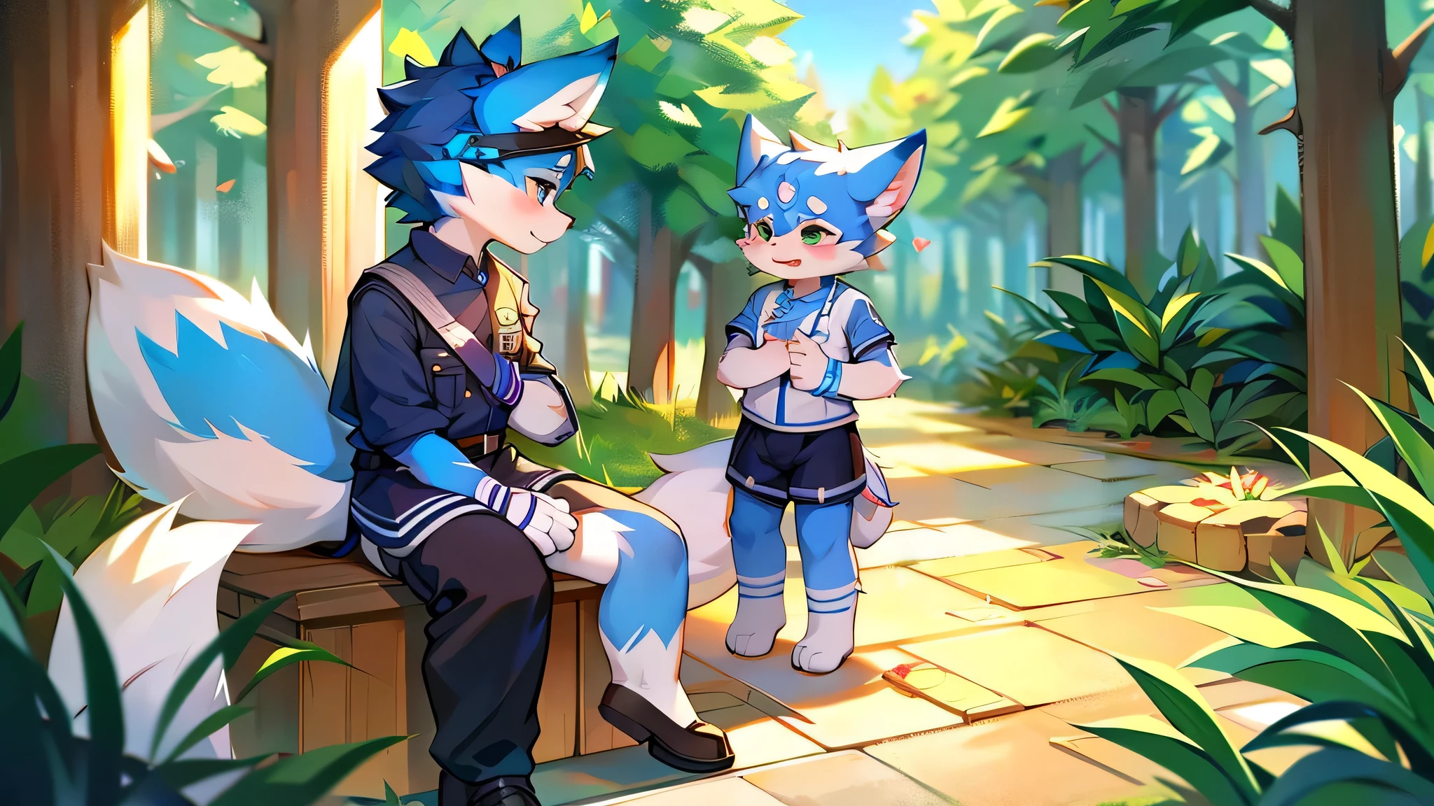 Blue fur, Canine, fox motif, boy, uniform,