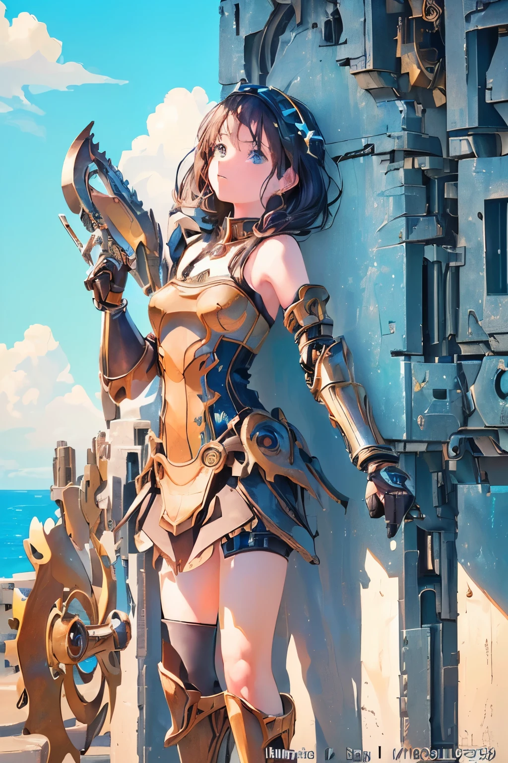 (Absurd, High resolution, Super detailed, (One girl:1.3),
break
, Warforged, Mechanical body, Integrated Weapons, Durable Armor, Clockwork Enhancement, steam-powered strength
break
, naive art, Childish style, Playful image, Simple Form, Vibrant colors, emotional expression, untrained aesthetic
break
, Music Box Art, Complex mechanism, Melodic works, Nostalgic charm, Delicate craftsmanship, Design:1.2)