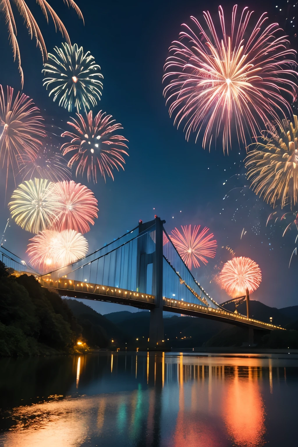 suspension bridge、firework、A4 landscape