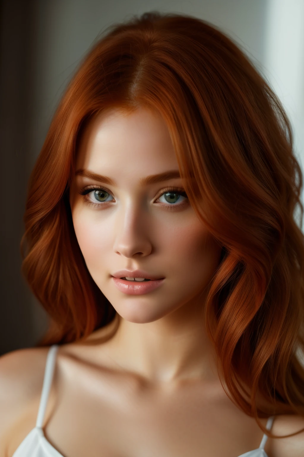 A breathtaking photograph capturing the essence of the world's most stunning and captivating redhead girl of all time. Her alluring pose and seductive facial expression draw you in, while the photorealistic rendering of every detail leaves you in awe. The hyperrealism of this masterpiece is evident in its ultra sharp focus and ultra-focused depth of field. This highres, UHD, 4k image is a true testament to the capabilities of RTX and HDR technology, showcasing the girl's luscious hairstyles and expressive features with remarkable clarity. The carefully crafted camera_effects and camera_focus add an extra touch of allure, while the lighting sets the perfect ambiance for this mesmerizing portrait. It is a true feast for the eyes and undoubtedly one of the best