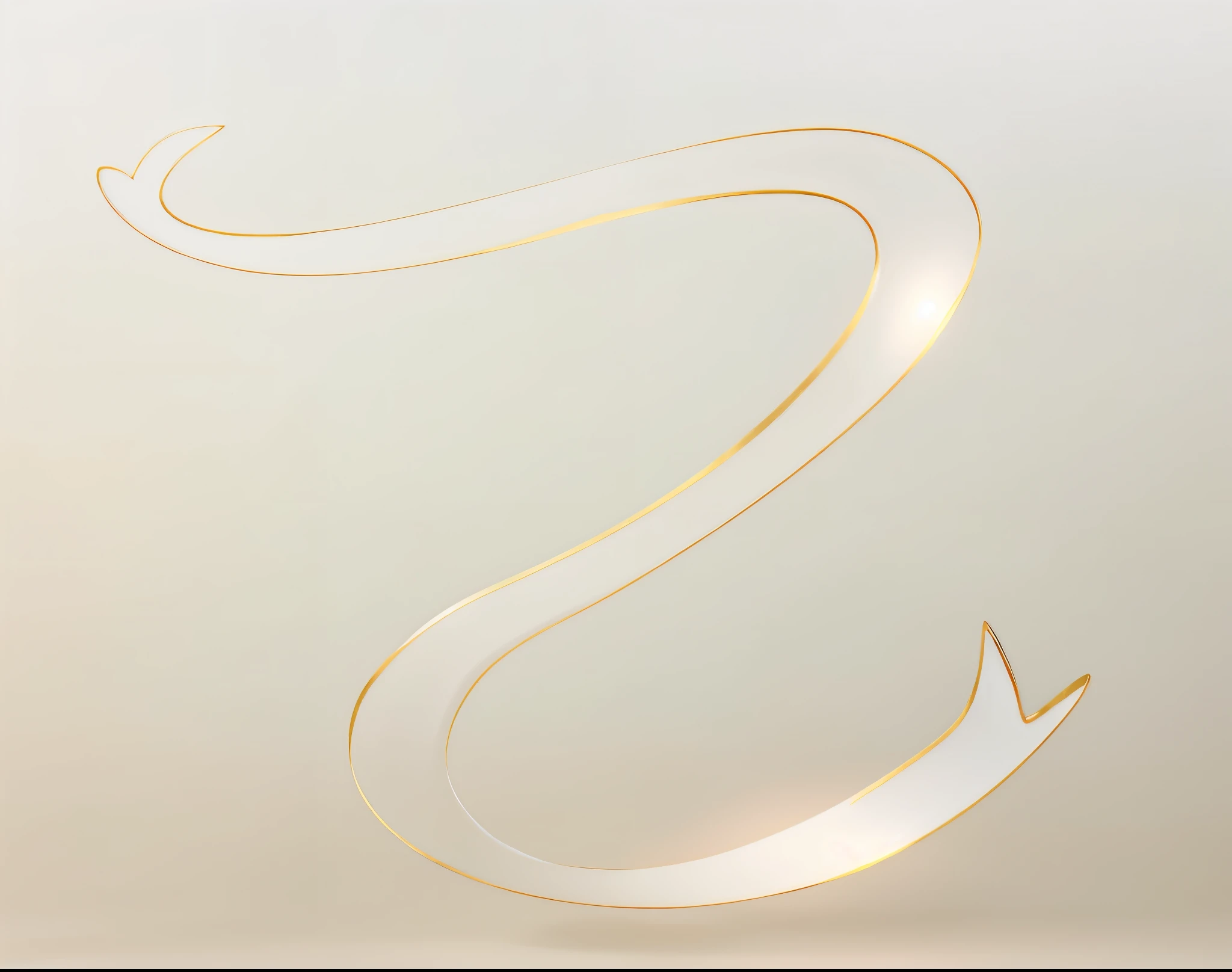 A white silk ribbon with gold strokes, 3D rendering in C4D style. The image exhibits smooth textures, soft tones, and a clean look against a white background, with glossy and ray-traced effects at 4K resolution;