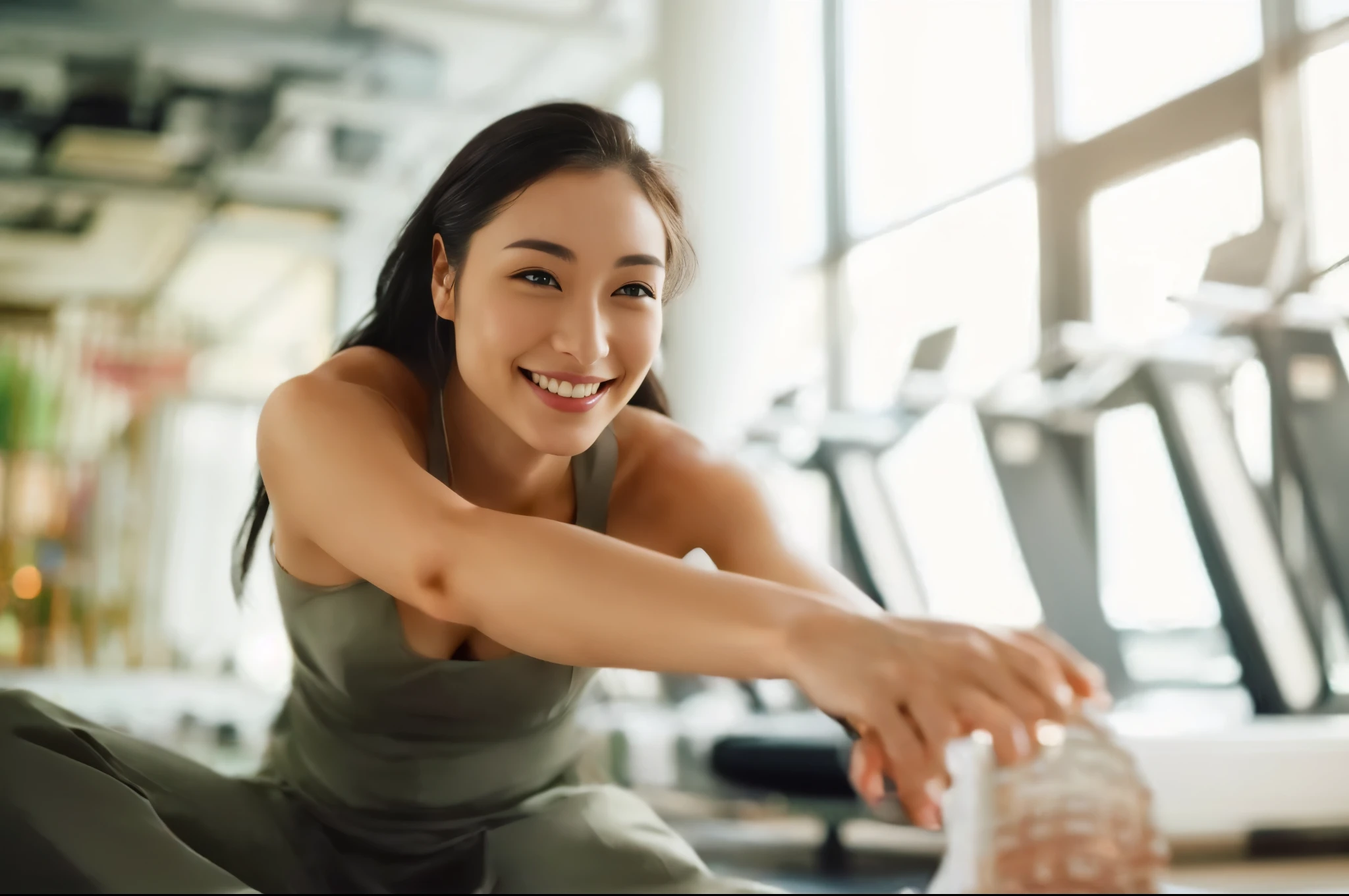 woman、sideways、profile、Wiping sweat with a towel