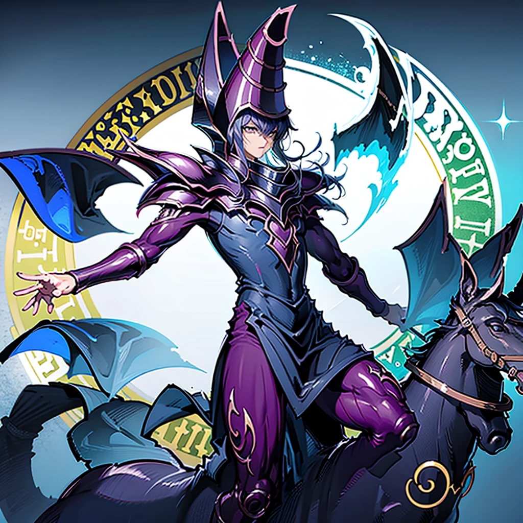 black magician　Riding a horse　magic circle background