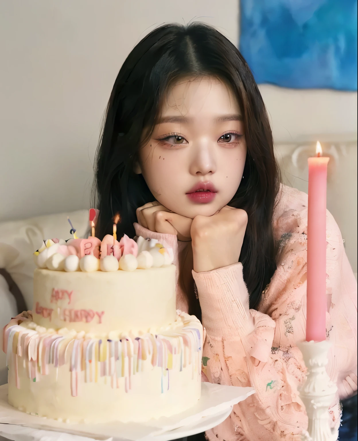 araffe woman sitting in front of a cake with candles on it, blackpink jennie, roseanne park of blackpink, jossi of blackpink, portrait of jossi of blackpink, jaeyeon nam, 😭 🤮 💕 🎀, holding a birthday cake, jinyoung shin, eating cakes, kim doyoung, official artwork, bae suzy, 1 6 years old, magazine photo