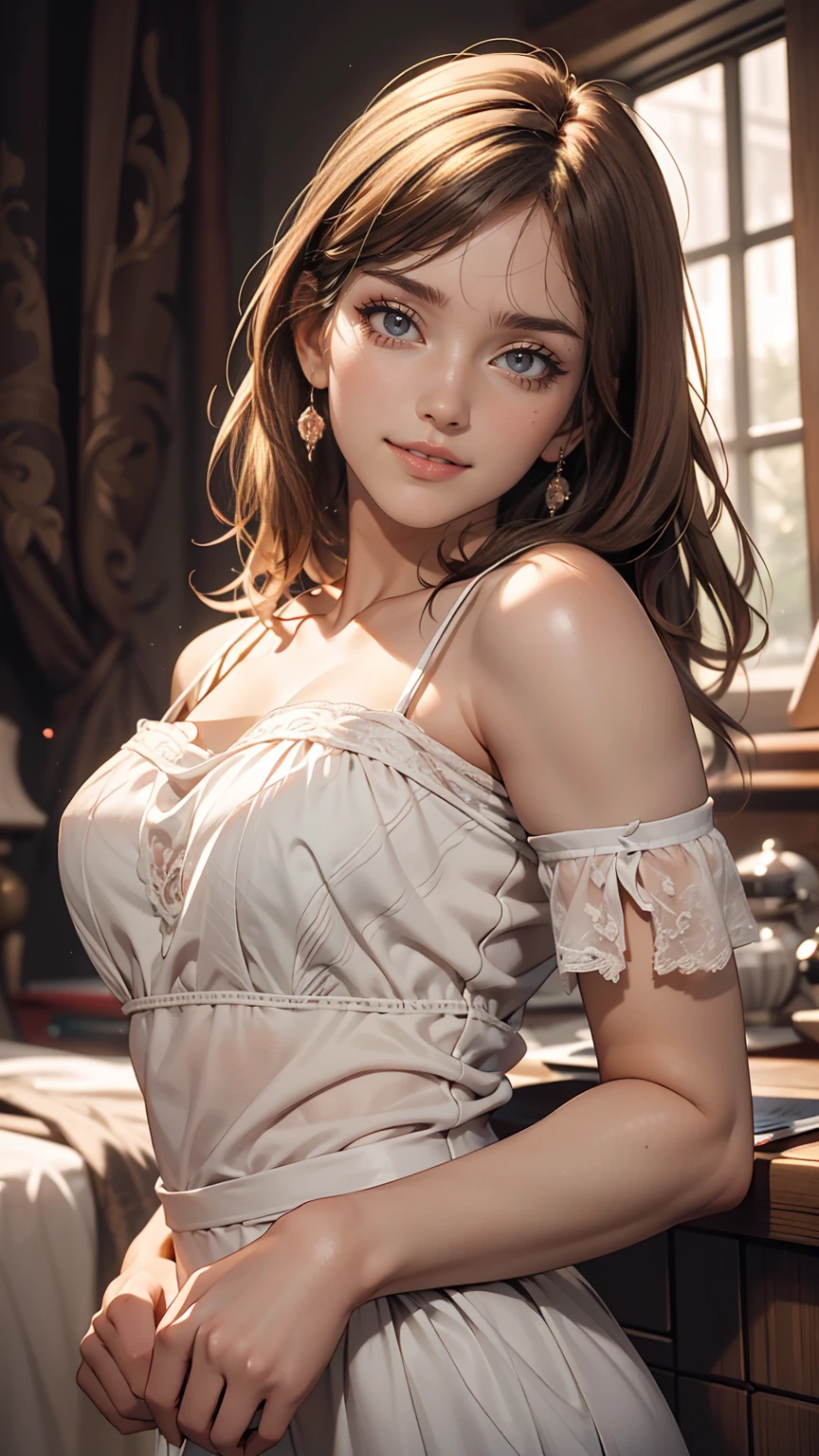 (masterpiece, highest quality:1.2), (High resolution, Abstract:1.1), Super detailed, One girl, Cute pose, camisole, Off the shoulder, Lips parted, smile, blush
