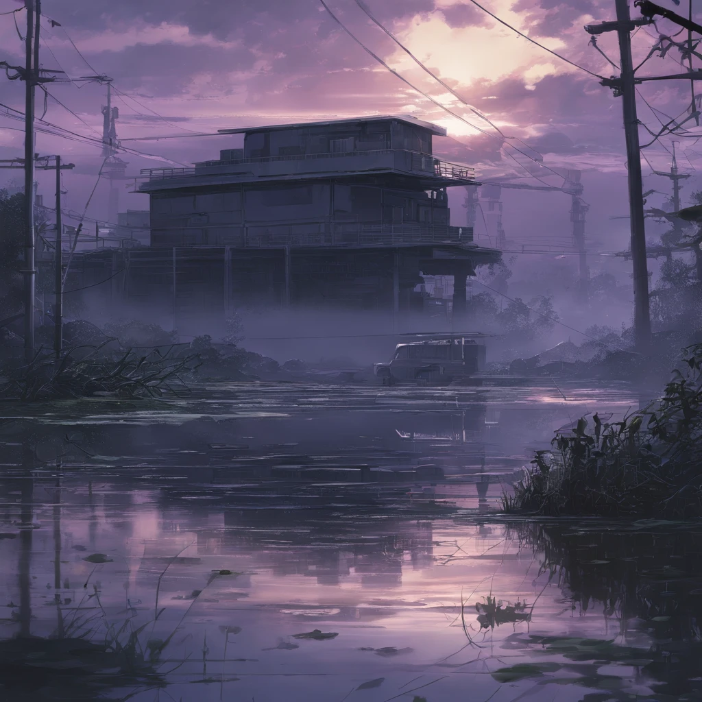 Makoto Shinkai Purple Sky Water Lilies