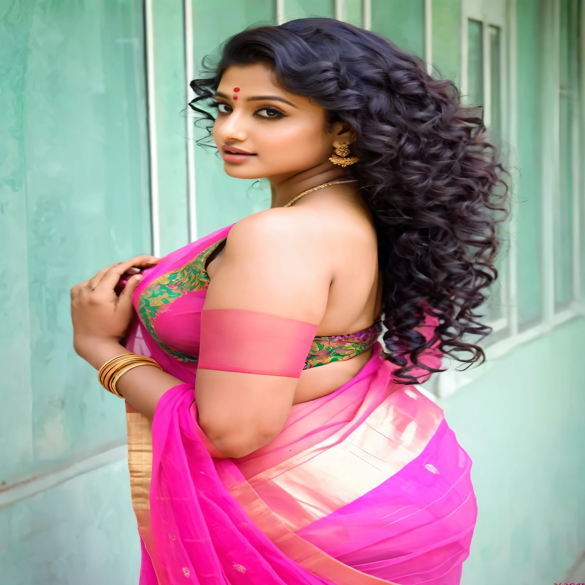 Beautiful Indian girl dancing with birds and, full body, she wear transparent blue Saree and position walking, big  loving, long hair Front side and, bib Hip Hop 