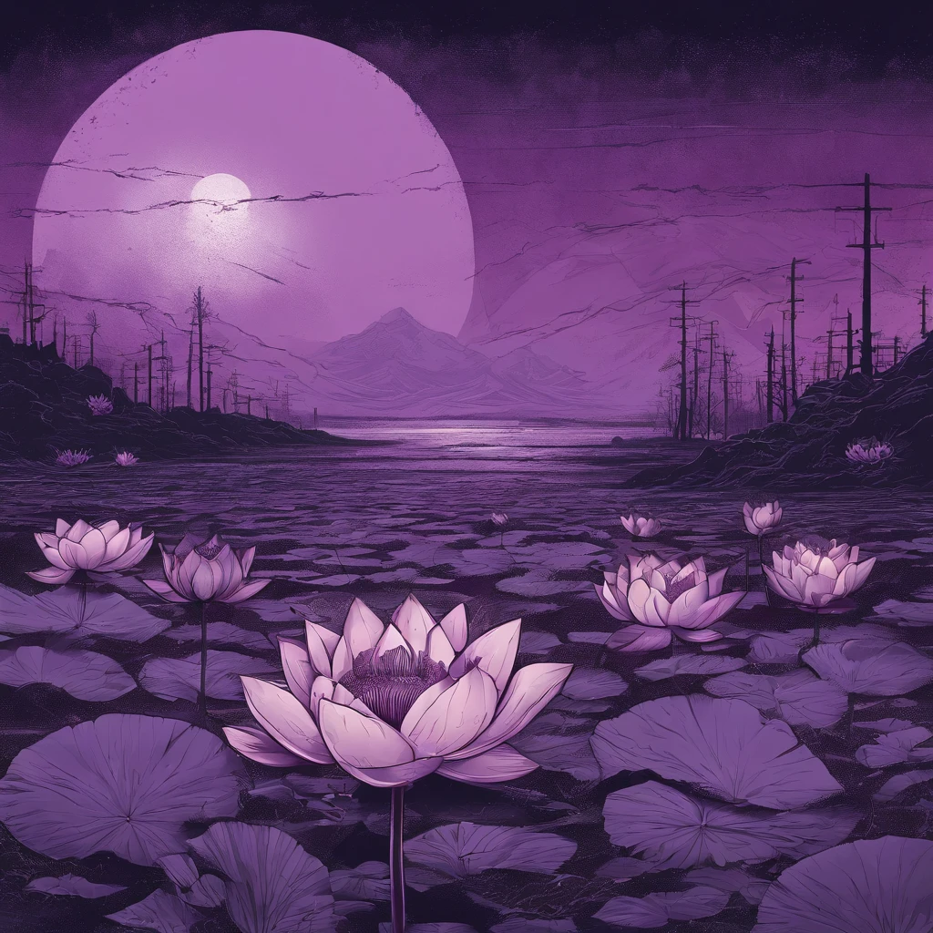 Pop illustration Purple sky Blooming lotus