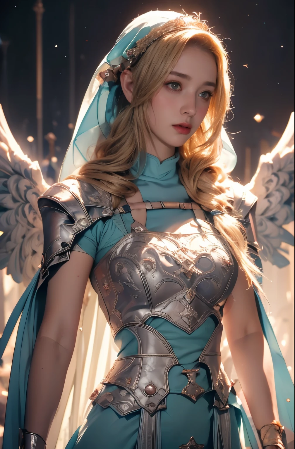 Elegant armor,princess, Full body, wearing a hijab , crown luxury , blue eye, blond hair, around , (red silver hijab), tmasterpiece，Best quality at best，A high resolution，8K，((Portrait))，(upper body)，Original photo，real photograph，digital photography，(Female angel princess in the medieval fantasy style)，(Medieval angel princess in fantasy style), sexy princess ，blue eye， super colossal brest, pointy colossal breast extravagant ornament，cparted lips，Keep your mouth shuegant and charming，((Blushing))，virgin contempt，Calm and handsome，(Medieval fantasy dress，The Beautiful super huge pointy breast, small waist, perfect colossal breast of princess body, a blue delicate pattern，red Cloak)，(anhelic princess character medieval fantasy style，oc render reflection texture, sexy style,  sexy colossal breast , medieval castle background, slim body, very small waist, (erect nipples see trough dress) nipples see-through white long dress , super slim , sexy style, angel wings