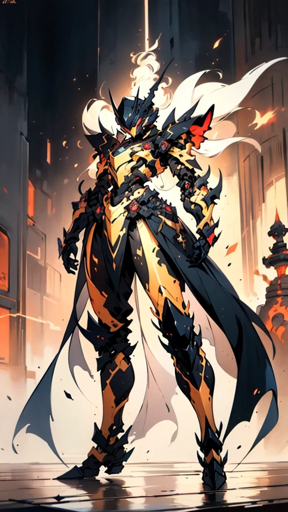 A woman adorned in fantasy-style full-body armor, a crown-concept fully enclosed helmet that unveils only her eyes, a composite layered chest plate, fully encompassing shoulder and hand guards, a lightweight waist armor, form-fitting shin guards, the overall design is heavy-duty yet flexible, ((the armor gleams with a golden glow, complemented by red and blue accents)), exhibiting a noble aura, she floats above a fantasy-surreal high-tech city, this character embodies a finely crafted fantasy-surreal style armored hero in anime style, exquisite and mature manga art style, (Queen bee mixed with Spider concept Armor, plasma, blood), ((Element, energy, elegant, goddess, femminine:1.5)), metallic, high definition, best quality, highres, ultra-detailed, ultra-fine painting, extremely delicate, professional, anatomically correct, symmetrical face, extremely detailed eyes and face, high quality eyes, creativity, RAW photo, UHD, 32k, Natural light, cinematic lighting, masterpiece-anatomy-perfect, masterpiece:1.5