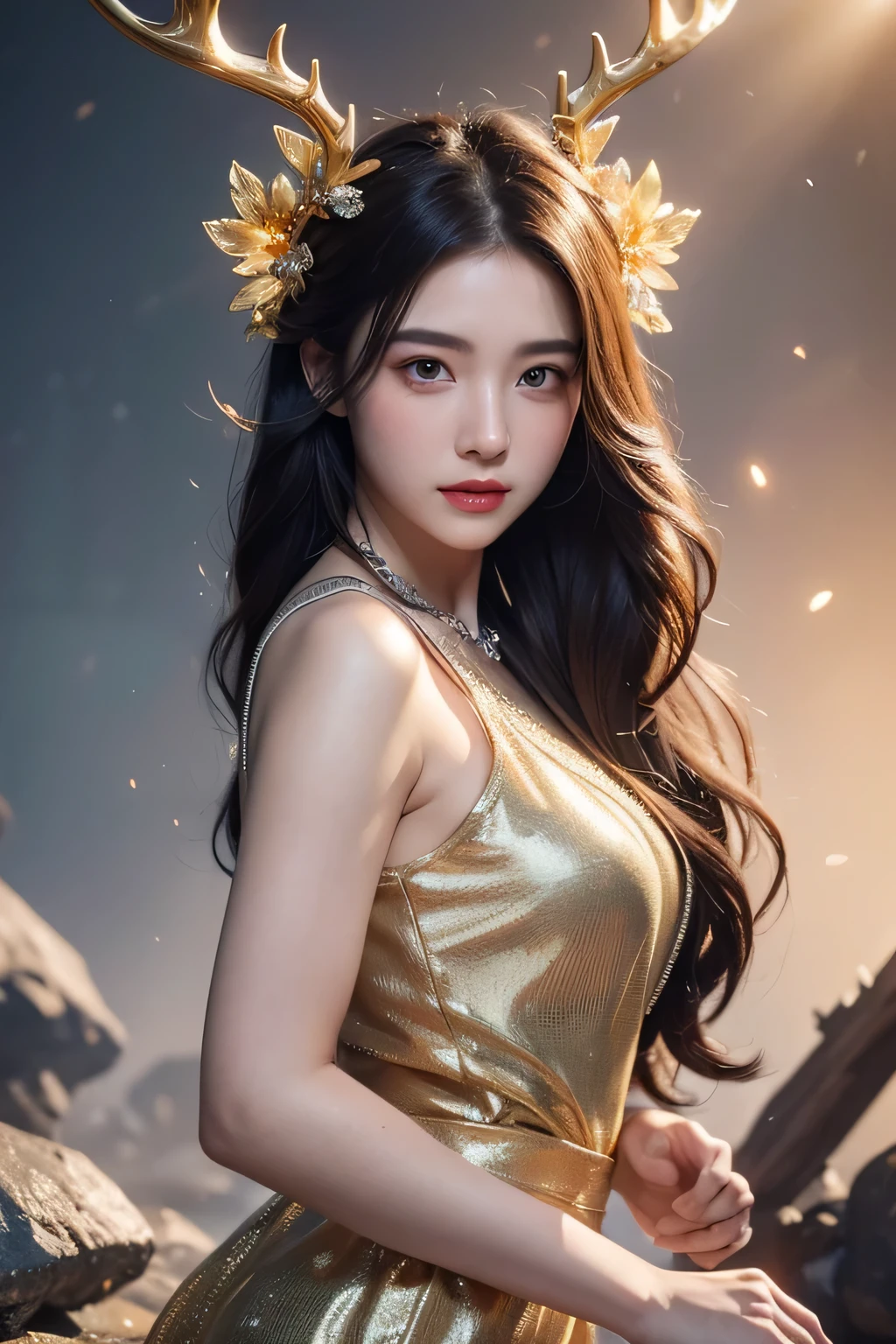 ylj, (masterpiece, best quality:1.2), 1girl, solo, ((off shoulder clothes)), ((night)), lantern, Candle light, In the depths of Wonderland,The moonlight falls like water,foggy room,The figure of the heroine is vaguely visible,Just like the fairy in the painting,Slender sexy legs,Very nice legs,Leaking sexy legs,Big breasts,美丽而又带着一丝mystery的色彩。Her face is beautiful and delicate,Like finely carved jade,Showing otherworldly beauty。The eyebrows are picturesque,The waves in my eyes are like twinkling stars,Show the light of perseverance and wisdom。The bridge of the nose is straight,Lip color like cherry,The slightly raised corners of the mouth reveal confidence and calmness。Her face is well defined,The skin is as fair as jade,Reveals a healthy glow,Just like a fairy, she never eats fireworks in the world。Her makeup is light and delicate,Not too much embellishment,But enough to show her temperament and charm。Light-colored foundation brings out the transparency of the skin,A light eyebrow pencil outlines her perfect eyebrow shape,Eye makeup is eye shadow and eyeliner,Make her eyes brighter and more energetic。嘴唇涂上grace的口红,Adds a bit of charm and sophistication。她的衣服grace别致,Clothes flutter,It seems like it will be blown up by the wind at any time,drifting into the distance。既不失grace,Also showed her extraordinary skills。Rocking with her movements。Her hair is tied back casually,Secure it with a hosta,A few strands of hair are fluttering gently in the wind,Adds a bit of softness。Her figure is looming in the fairyland,宛如一道Big breasts美丽的风景线,attracted everyone's attention。She seems to be a fairy in wonderland,Big breasts美丽、grace、mystery、and full of power。