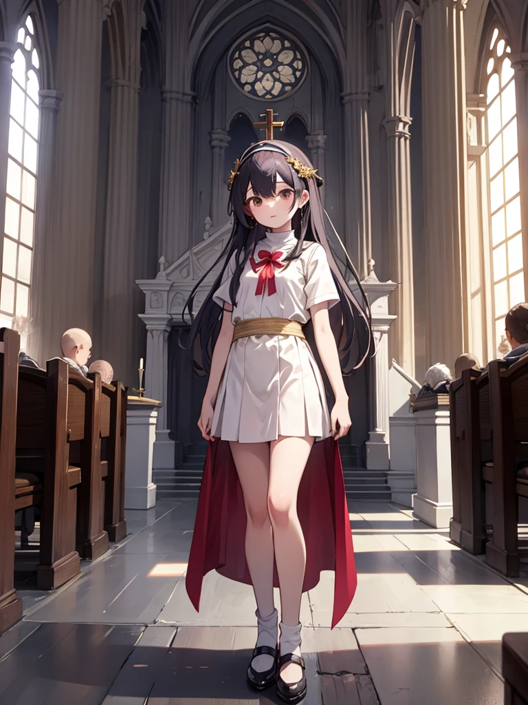 masterpiece, best quality, 1girl,solo,Athena97,, (flat chest), Monastic Clothes, church, full body,