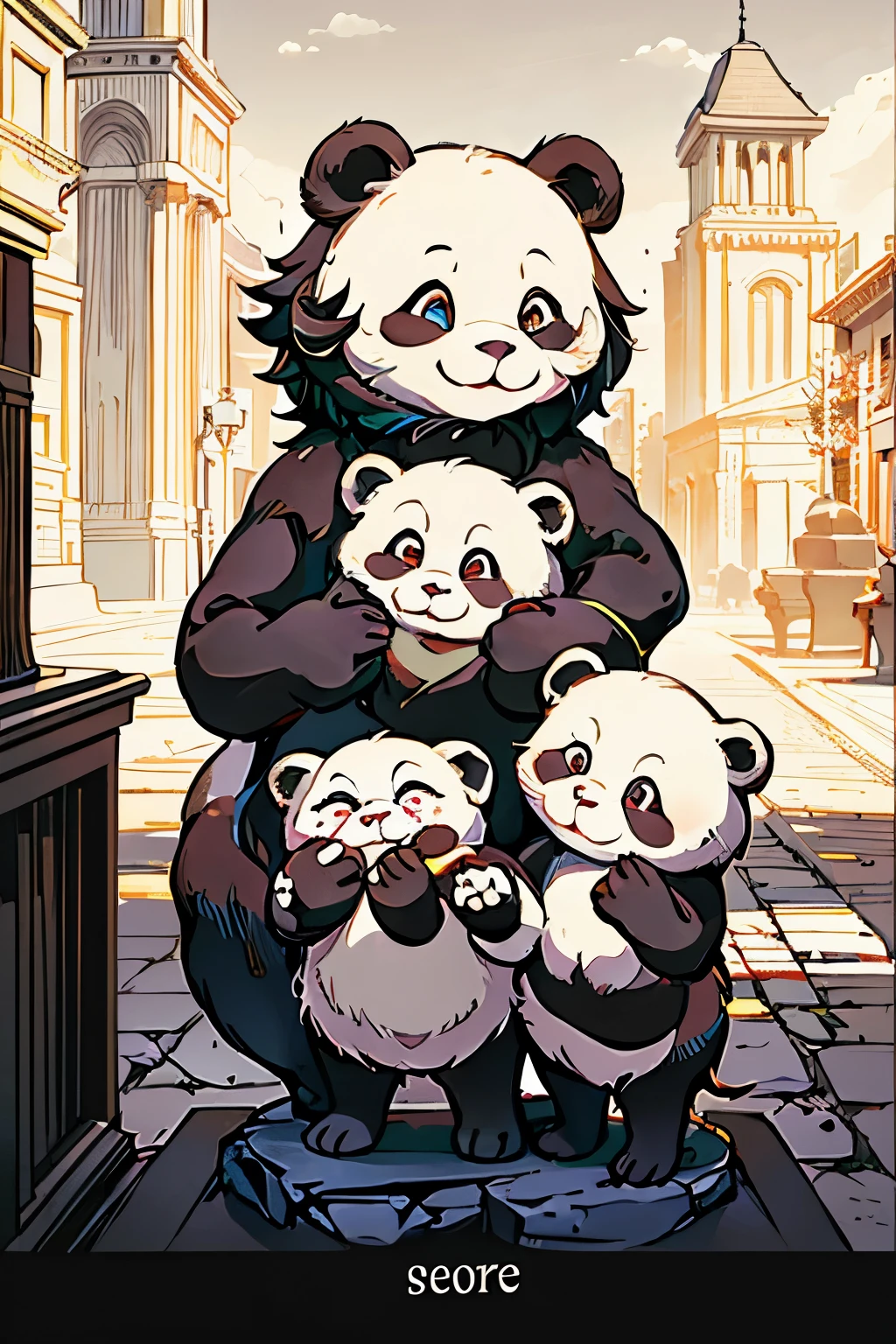 score_9, score_8_up, score_7_up, score_6_up, score_5_up, score_4_up, 3d perspective, depth, Panda family sightseeing Baldur's Gate 3, masterpiece, coloring-book, Multiple pandas, masterpiece, highly detailed, splash-art,