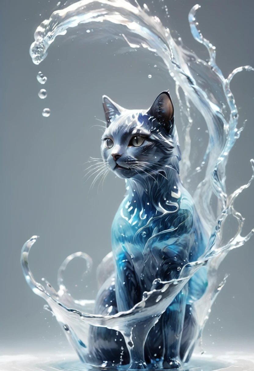 (masterpiece, high quality, best quality, Official Art, Beauty and aesthetics:1.2),water element,a Cat made of water,water,(Cat:1.2),