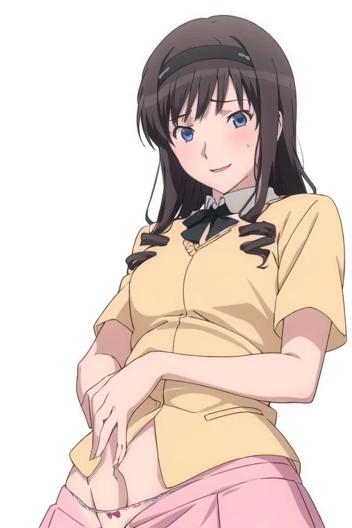 alone, One girl, View Viewer, 2D, anime, anime coloring, Upper Body, (White background:1.3), Haruka Morishima, Kibitohai , View Viewer, smile,(((Skirt flip, I can see your panties))),squat,From below,blush,Embarrassing, (( Masturbating by touching the vagina with your fingers)), (( Masturbating by touching the vagina with your fingers)), (( Masturbating by touching the vagina with your fingers)), (( Masturbating by touching the vagina with your fingers)), (( Masturbating by touching the vagina with your fingers)), (( Masturbating by touching the vagina with your fingers)),