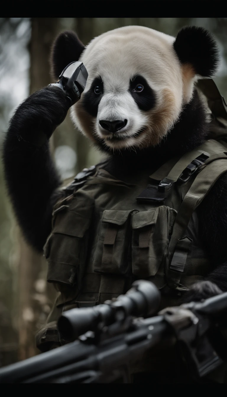 Giant Panda，Two，Wear military uniform，heroic，Assault Rifles，fight