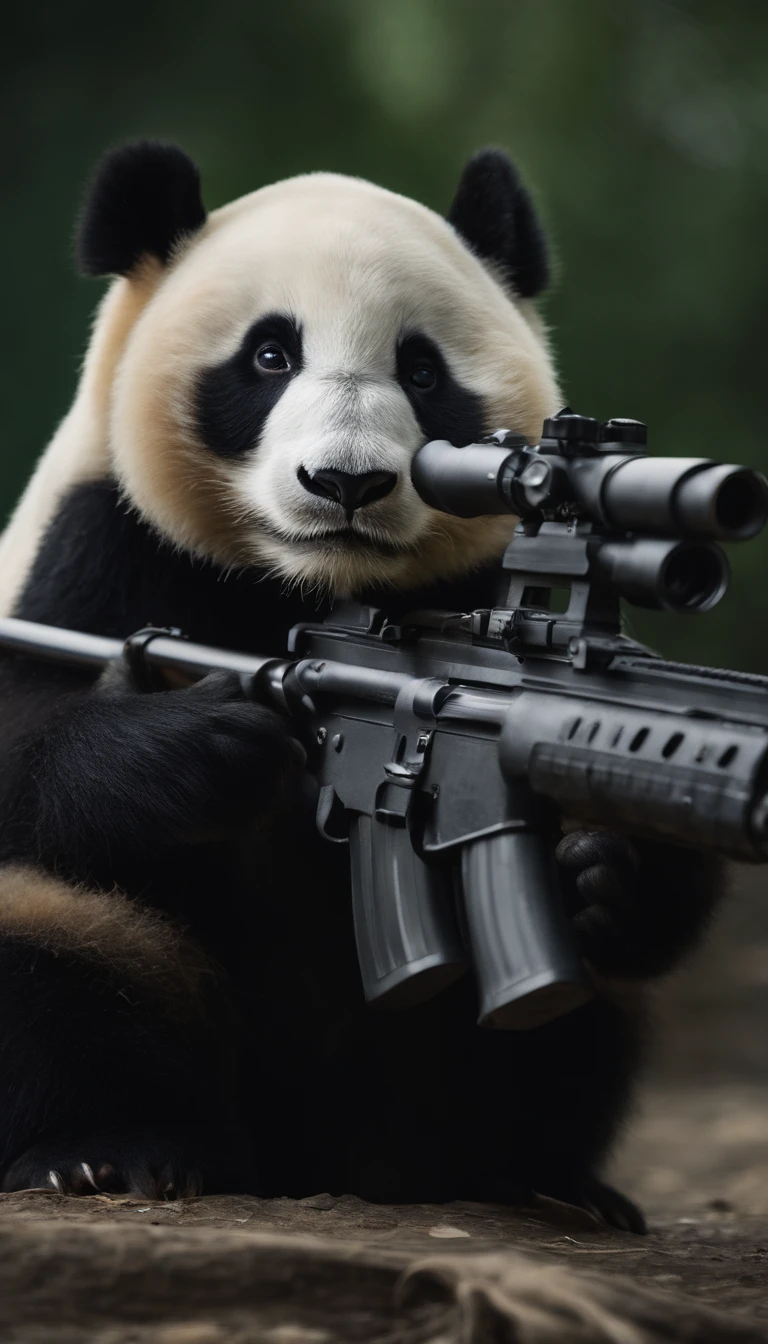 Giant Panda,Two,Wear military uniform,heroic,Assault Rifles,fight