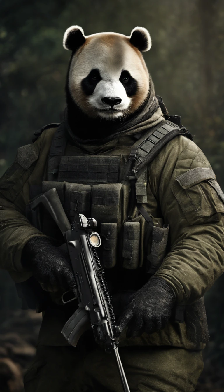 Giant Panda，Wearing military uniform，fight，Assault Rifles