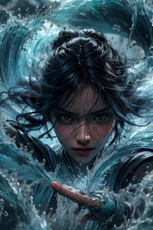 Mejor calidad, obra maestra, Super high resolution, 1 girl who hides her rostro and cries bitterly, hermoso_rostro, piel delicada, jade agua, agua, ondas