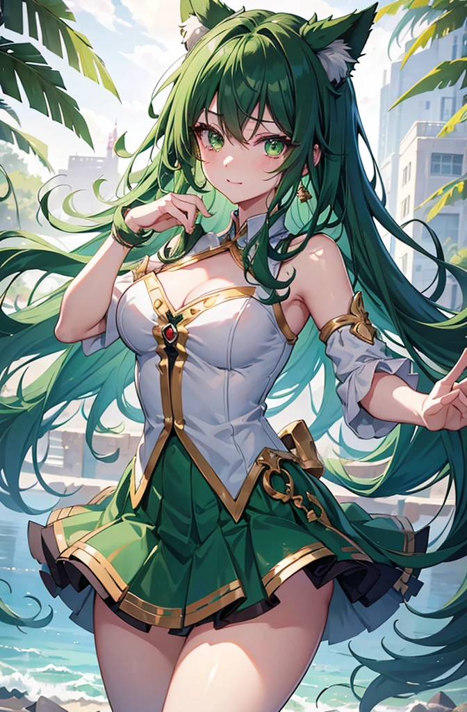 1girl, izuku midoriya as a girl, genderswap izuku midoriya, girl/female/woman, beautiful girl, green hair, detailed green hair, detailed hair, green eyes, detailed eyes, perfect eyes, beautiful green eyes, captivating detailed green eyes, female figure, wearing mondern clothes, feminine clothes, cat ears, she has cat ears, perfect image, 4k image, high resolution, best image, high quality, best image ever, masterpiece [perfect hands, perfect body]
