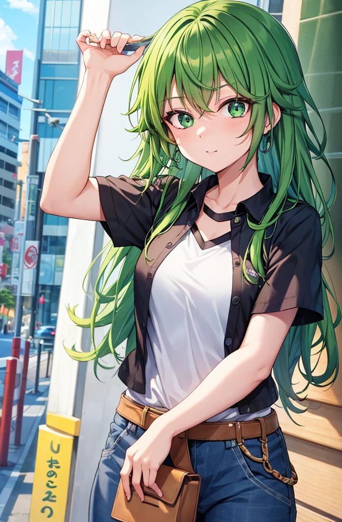 1girl, izuku midoriya as a girl, genderswap izuku midoriya, girl/female/woman, beautiful girl, green hair, detailed green hair, detailed hair, green eyes, detailed eyes, perfect eyes, beautiful green eyes, captivating detailed green eyes, female figure, wearing modern clothes, normal fashionable clothes, perfect image, 4k image, high resolution, best image, high quality, best image ever, masterpiece [perfect hands, perfect body]
