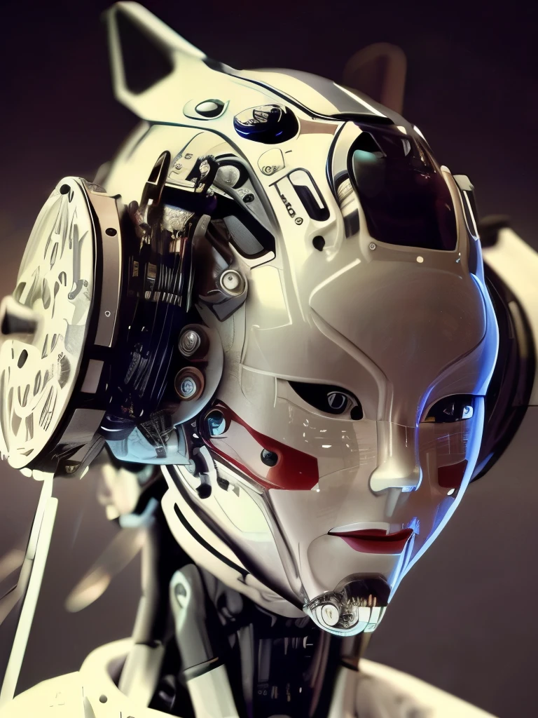 sci-fi, realistic photo, face close up, 1 mechanical girl, mechanical parts, mechanical face, very detailed face, mechanical eye, some of skin elements are mechanical, cybernetic, puppet, android geisha, wearing traditional Japanese clothing and a parasol, elegant mix of japanese woman and mechanical robot, japanese android geisha, traditional geisha clothing, beauty mechanical geisha, geisha hairstyle, Portrait of a mechanical geisha, mechanical parts, mechanical face, mechanical hands, visible mechanical element (mechanical body,mechanical arms :1.4), face closeup shot depth of field, film grain, raw photo