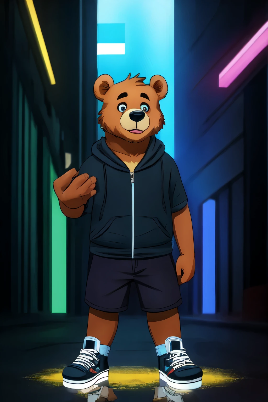 Bear,boy,Half Body,Designer casual wear,canvas shoes,cute,Reflective,Light,avatar,Technological background