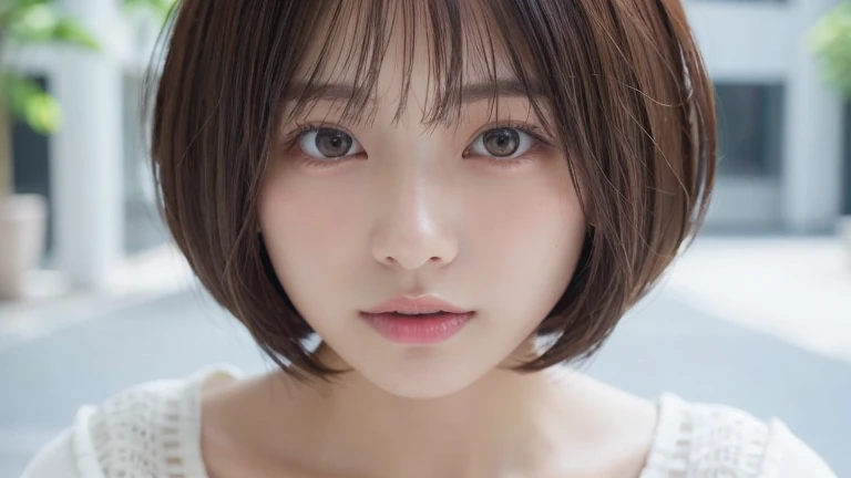 (Bob Cut Hair:1.2),(Wearing a blouse:1.2),1 girl,Japanese,21 years old,(Small breasts:1.3),(highest quality,masterpiece:1.3,超A high resolution,),(Ultra-detailed,Caustics),(Photorealistic:1.4,RAW shooting,)Ultra-Realistic Capture,Very detailed,High resolution 16K human skin close-up。 Natural skin texture、,Pores、、It needs to be detailed enough to be easily identifiable。 Skin should be even-toned and healthy looking。 Use natural light and colour, Sad expression, Looking at the camera, Perfect dynamic composition, Outdoor