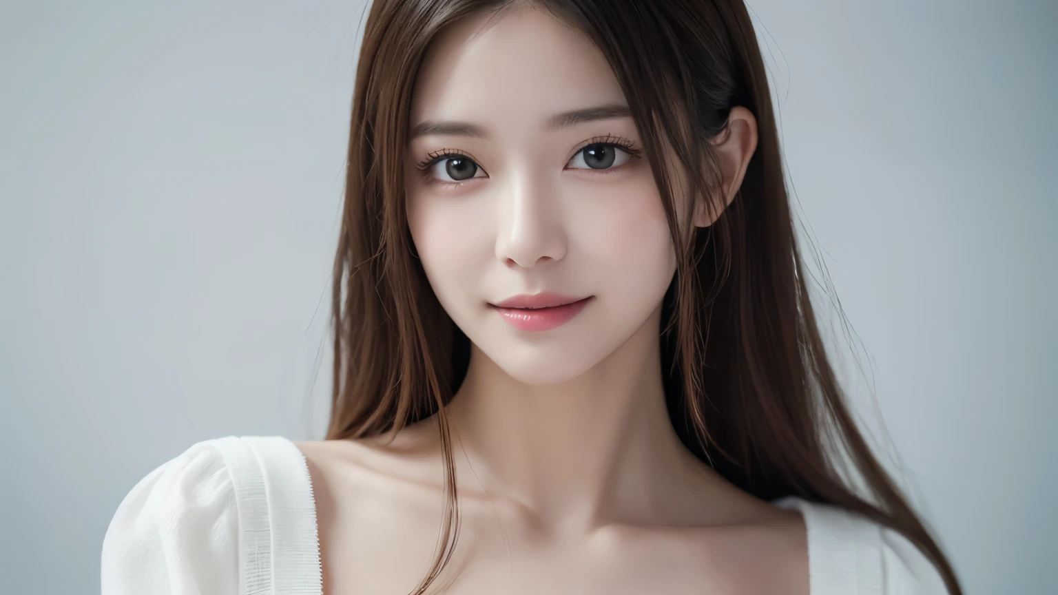 One Girl, (Wear trendy fashion:1.2), (RAW Photos, highest quality), (Realistic, Realistic:1.4), Tabletop, Very delicate and beautiful, Very detailed, 2k wallpaper, wonderful, In detail, Very detailedな CG Unity 8K 壁紙, Very detailedな, High resolution, Soft Light, Beautiful detailed girl, Looking into the camera、Very detailedな目と顔, Beautiful and detailed nose, Beautiful details, Long Hair, small, White clothes、White Background、Background is white、Cinema Lighting, Perfect Anatomy, Slender body, smile,