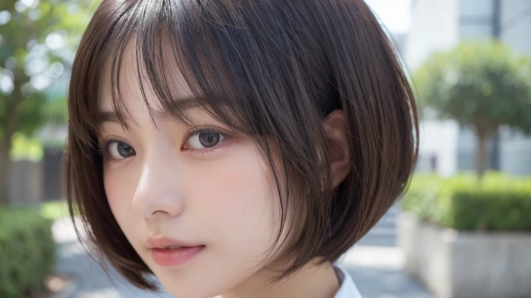(Bob Cut Hair, profile:1.2),(Wearing school uniform:1.2),1 girl,Japanese,21 years old,(Small breasts:1.3),(highest quality,masterpiece:1.3,超A high resolution,),(Ultra-detailed,Caustics),(Photorealistic:1.4,RAW shooting,)Ultra-Realistic Capture,Very detailed,High resolution 16K human skin close-up。 Natural skin texture、,Pores、、It needs to be detailed enough to be easily identifiable。 Skin should be even-toned and healthy looking。 Use natural light and colour, Sad expression, Looking at the camera, Perfect dynamic composition, Outdoor