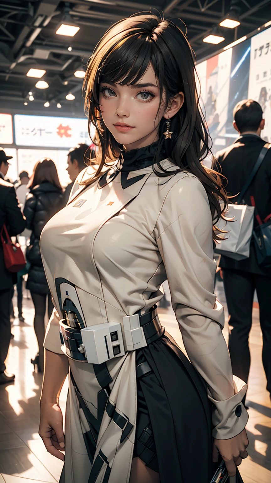 White woman playing a Star Wars Stormtrooper costume、Hold your lightsaber、smile、smile、Comiket photo session
