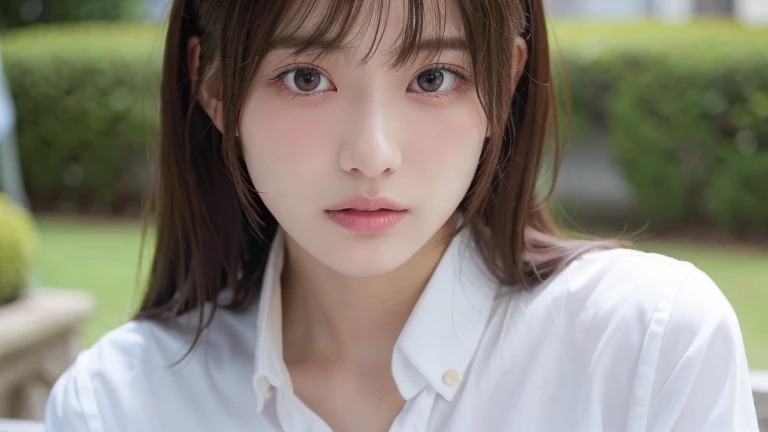 (long cut hair, bangs:1.2),(Wearing school uniform:1.2),1 girl,Japanese,21 years old,(Small breasts:1.3),(highest quality,masterpiece:1.3,超A high resolution,),(Ultra-detailed,Caustics),(Photorealistic:1.4,RAW shooting,)Ultra-Realistic Capture,Very detailed,High resolution 16K human skin close-up。 Natural skin texture、,Pores、、It needs to be detailed enough to be easily identifiable。 Skin should be even-toned and healthy looking。 Use natural light and colour, Sad expression, Looking at the camera, Perfect dynamic composition, Outdoor