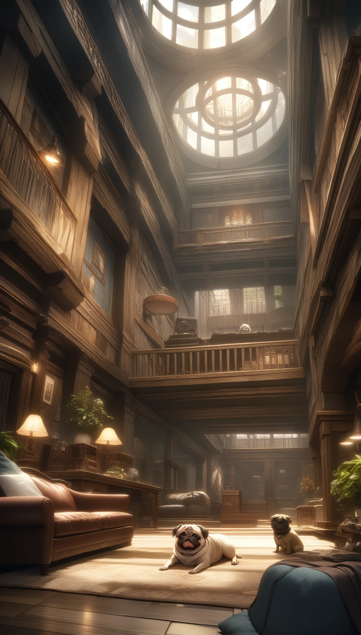 32k, best quality, ultra high res, HDR, UHD, extremely detailed CG, unity 32k wallpaper, Pug, There are a lot of them, Indoor room background,