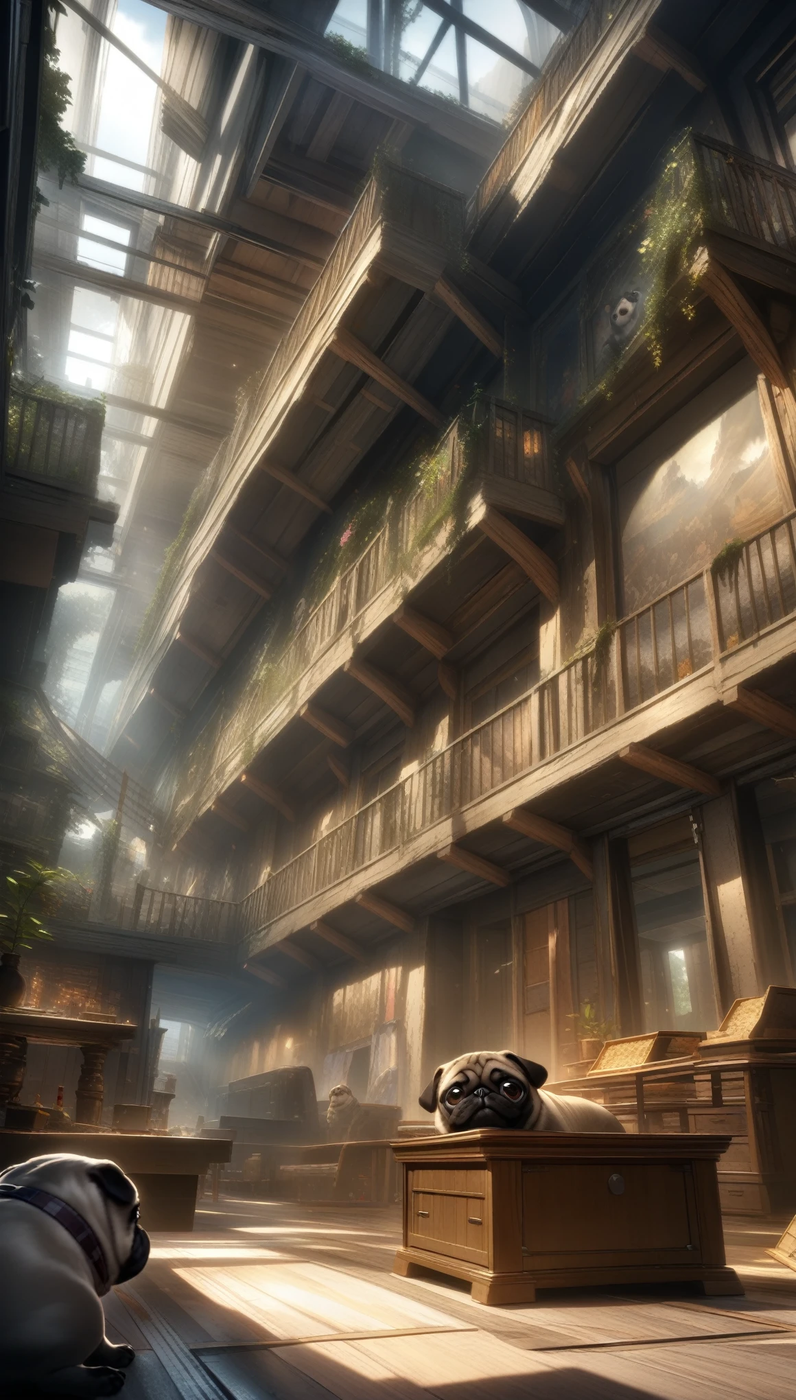 32k, best quality, ultra high res, HDR, UHD, extremely detailed CG, unity 32k wallpaper, Pug, There are a lot of them, Indoor room background,
