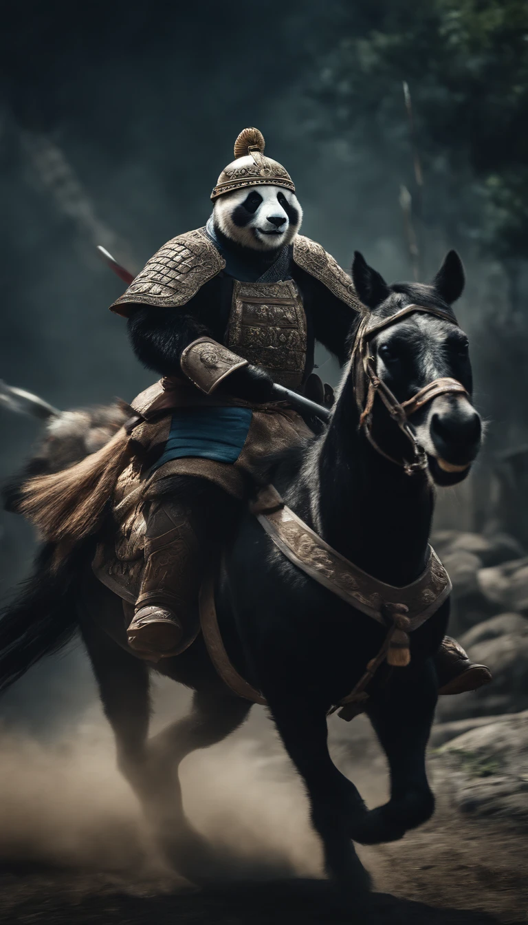 Three Kingdoms panda soldier riding a horse holding a sword