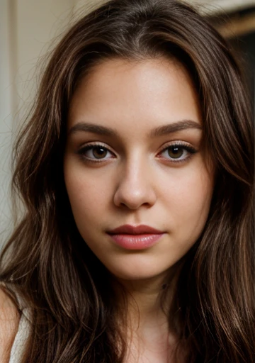 portrait of a beautiful young woman with long brown hair, golden hour lighting, wearing a black velvet top, hazel eyes, soft makeup