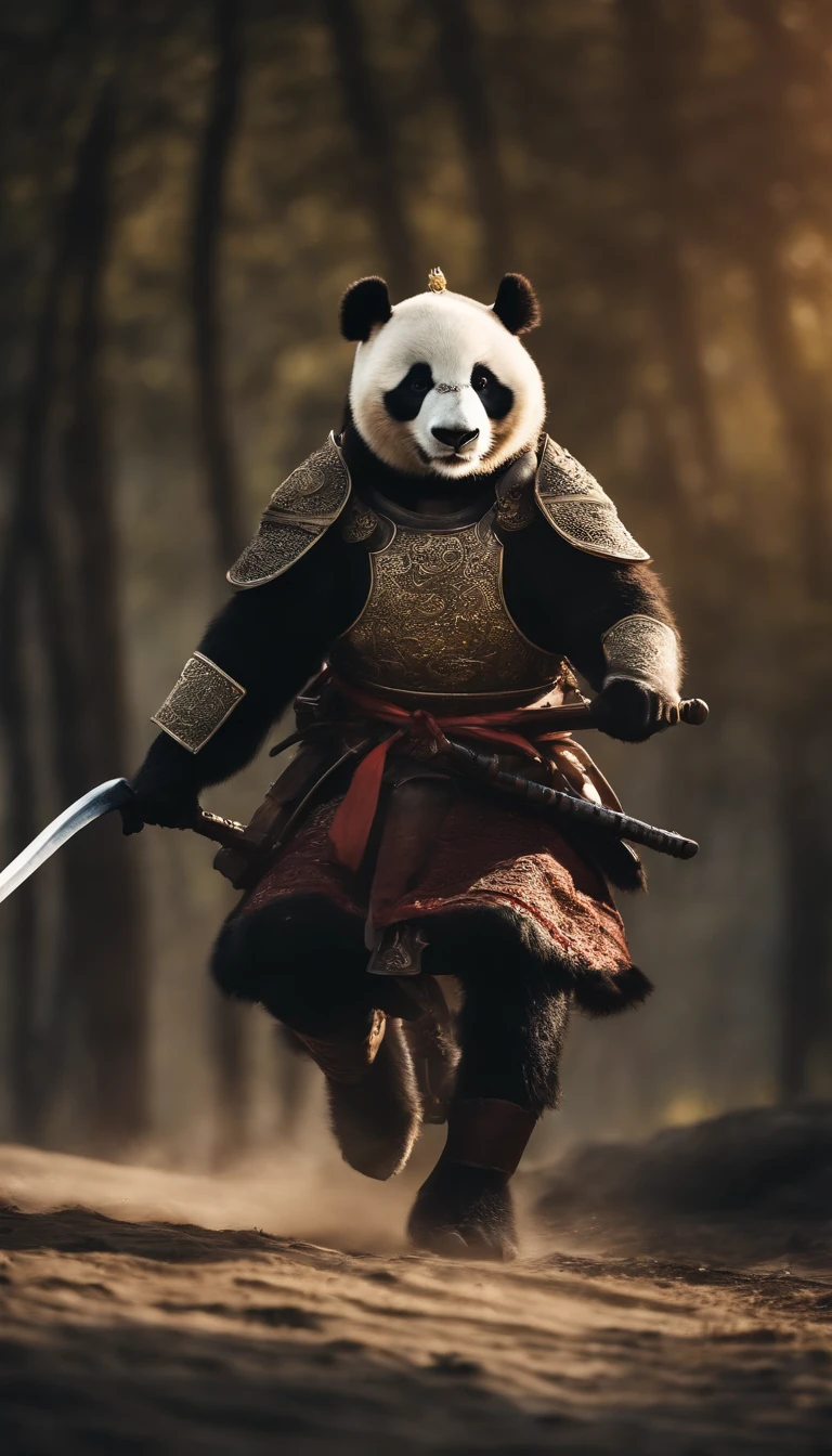 Three Kingdoms panda soldier riding a horse holding a sword