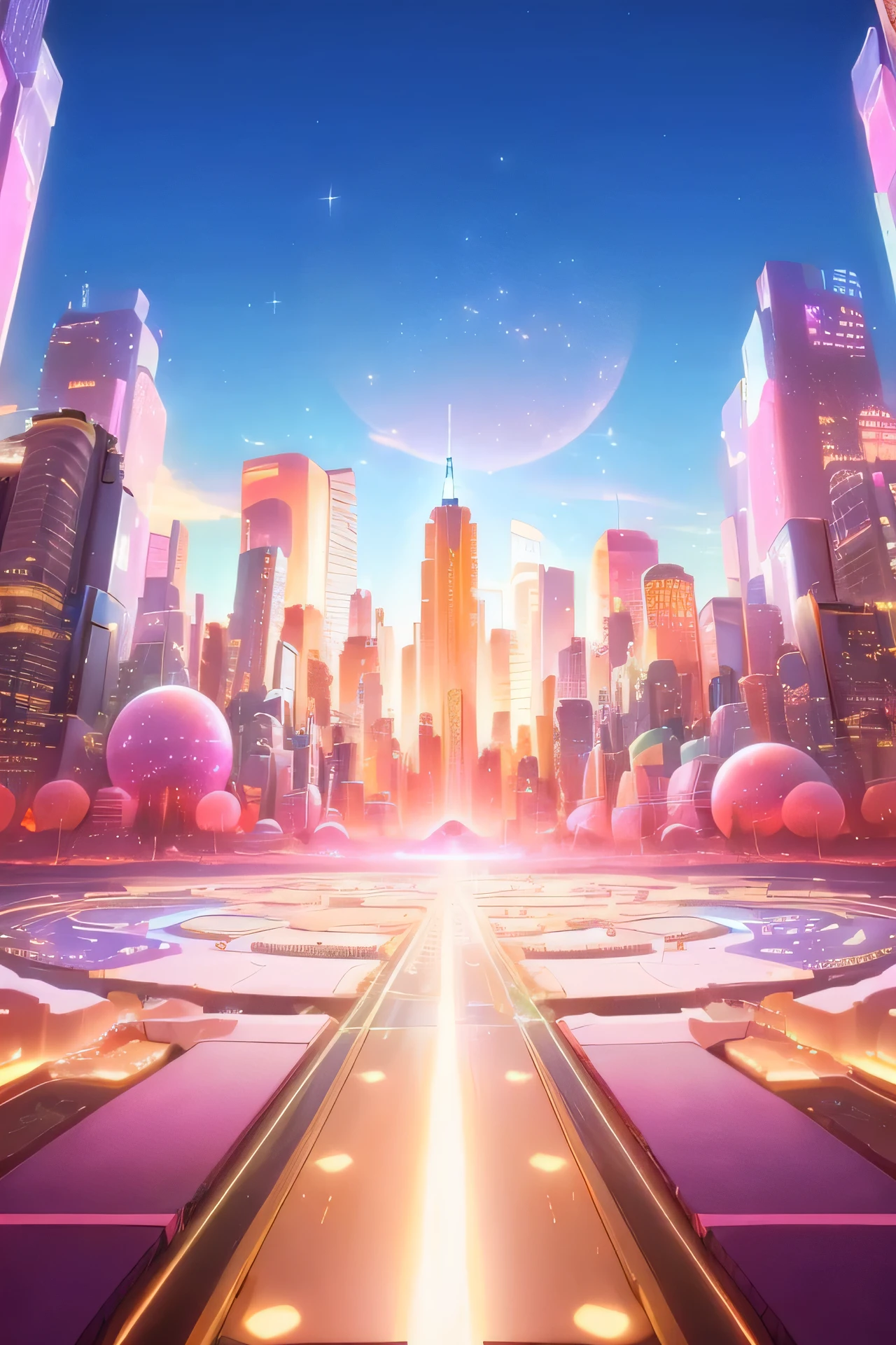 Close up of a city with many buildings and lights, futuristic City background, new york in the future, Metropolitan background, Colorful anime background, A starlit city at sunset, Future City background, In Zootopia, beautiful city of the future, City background, Art Deco Beyond Anime Aesthetics, Magic City, Utopian city