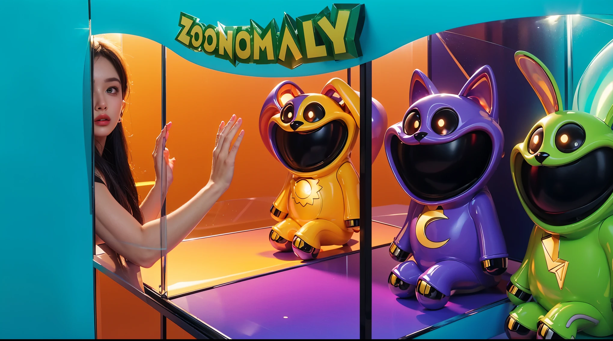 Create an image of colorful individual sections. The object must have transparent walls and be divided into compartments of different colors: red, purple and green. Each section should be clearly visible through transparent walls. The background of the image should be a bright blue color, highlighting the bright and playful design of the terrarium. cartoon key frame rendering, cute 3D rendering, Shiny metallic,Create ultra sharp  цветной рендеринг zbrush. perfect cgi, cgi art created only with gradients, smooth silhouette, Create ultra sharp skin, high intensity refraction, (plastic material), most beautiful vfx, blue background, plastic refractions, glossy texture, smooth 3d model, multiple light sources, rim light, sharp post effects render, (glossy plastic texture with multiple big light probe refractions), perfect cgi, cgi art created only with gradients, smooth silhouette, high intensity refraction, (plastic material), most beautiful vfx, blue background, plastic refractions Create ultra sharp
