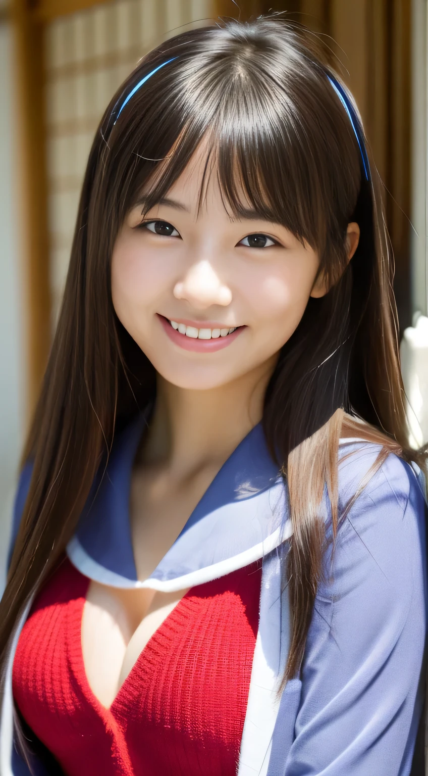 Japanese girl),((Beautiful girl)),cleavage,the expression imagining what feels good:1.2,(perfect body beauty:1.2),((perfect body)),(shy smile),beautiful teeth,