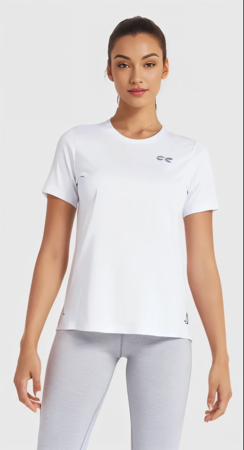 uma (((mulher))) beautiful woman in a white shirt and gray leggings posing for a photo, white Camiseta, white camiseta, dressed in a white Camiseta, camiseta branca, vestido com uma camiseta branca, Camiseta, camiseta, plain camiseta branca, wearing Roupas brancas, sport Camiseta, Brasil, Roupas brancas, roupas brancas, in Roupas brancas