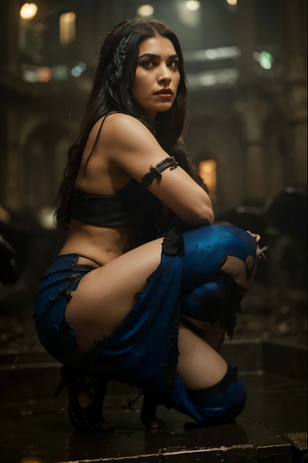 (Best quality, 8k, 32k, Masterpiece, UHD:1.2) "Envision the dark, foreboding landscape of the Netherrealm from the Mortal Kombat universe, a place of eternal torment and malevolence. The sky above is a swirling vortex of fiery reds and deep purples, constantly lit by flashes of hellish lightning. The air is thick with smoke and the acrid scent of brimstone, creating an oppressive and eerie atmosphere.
The ground is a barren wasteland of cracked, blackened earth, interspersed with pools of molten lava that bubble and spit, casting a sinister glow across the scene. Jagged rocks and twisted, barren trees dot the landscape, their forms contorted as if in eternal agony. The remnants of ancient, crumbling structures and eerie, skeletal remains are scattered throughout, hinting at a long history of violence and suffering.
In the distance, towering spires and ominous fortresses rise from the ground, their dark, gothic architecture adding to the sense of dread. These structures are adorned with grotesque statues and demonic symbols, highlighting the realm's association with dark magic and evil forces.
The environment is alive with the sounds of suffering—distant wails, growls of demonic creatures, and the relentless roar of fire and magma. Shadows flicker and dance across the desolate terrain, adding to the sense of constant, lurking danger.
In this hellish setting, the Netherrealm’s denizens—ghastly demons, tortured souls, and powerful sorcerers—roam, ready to engage in brutal combat or enact their dark wills. Capture the essence of the Netherrealm by emphasizing its oppressive atmosphere, the stark contrast between fire and darkness, and the pervasive sense of dread and eternal conflict."