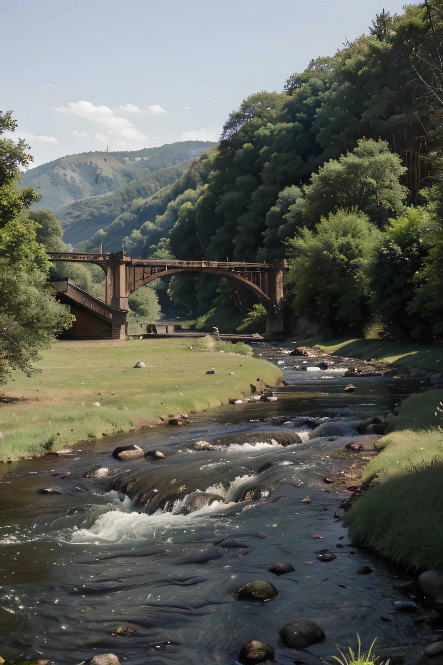 A peaceful landscape with a flowing river