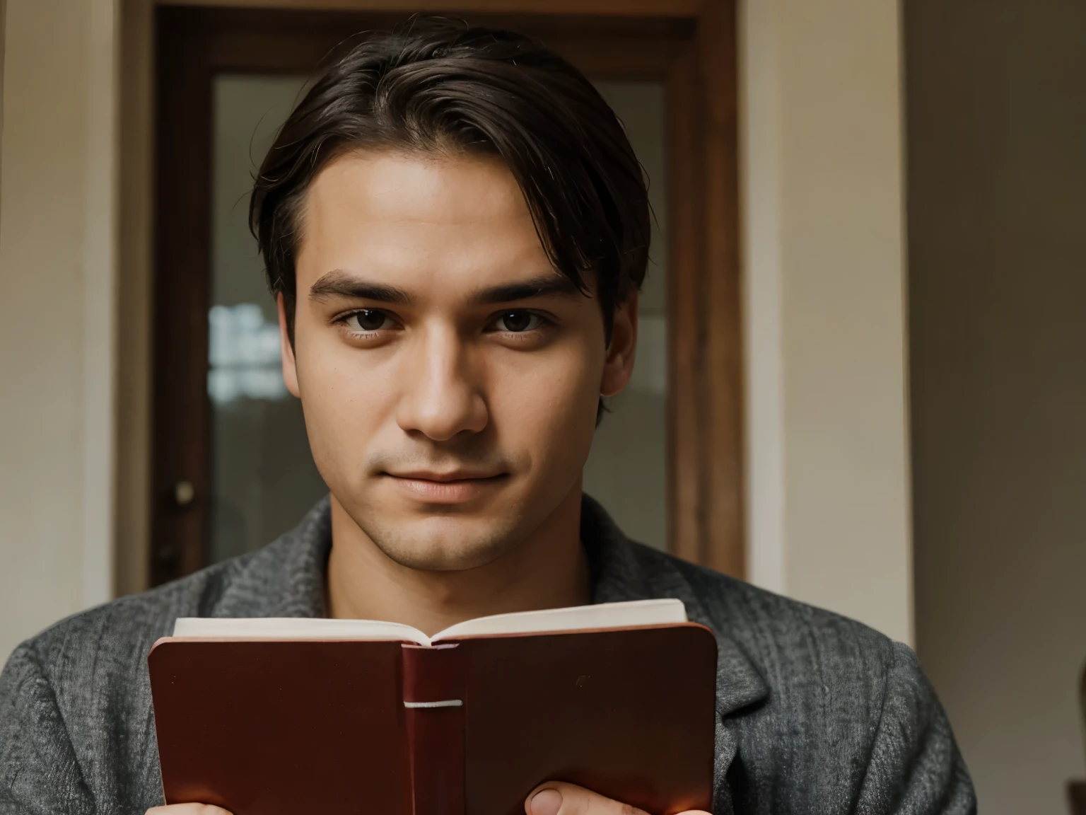 man potrait with a diary in hands, detailed face