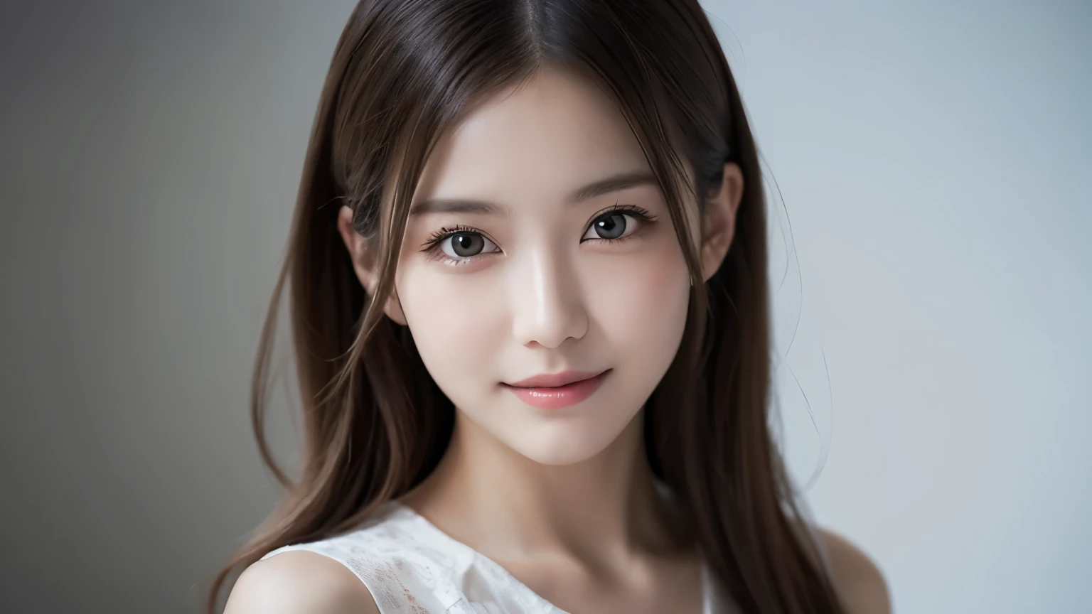 One Girl, (Wear trendy fashion:1.2), (RAW Photos, highest quality), (Realistic, Realistic:1.4), Tabletop, Very delicate and beautiful, Very detailed, 2k wallpaper, wonderful, In detail, Very detailedな CG Unity 8K 壁紙, Very detailedな, High resolution, Soft Light, Beautiful detailed girl, Looking into the camera、Very detailedな目と顔, Beautiful and detailed nose, Beautiful details, Long Hair, small, White clothes、White Background、Background is white、Cinema Lighting, Perfect Anatomy, Slender body, smile, 