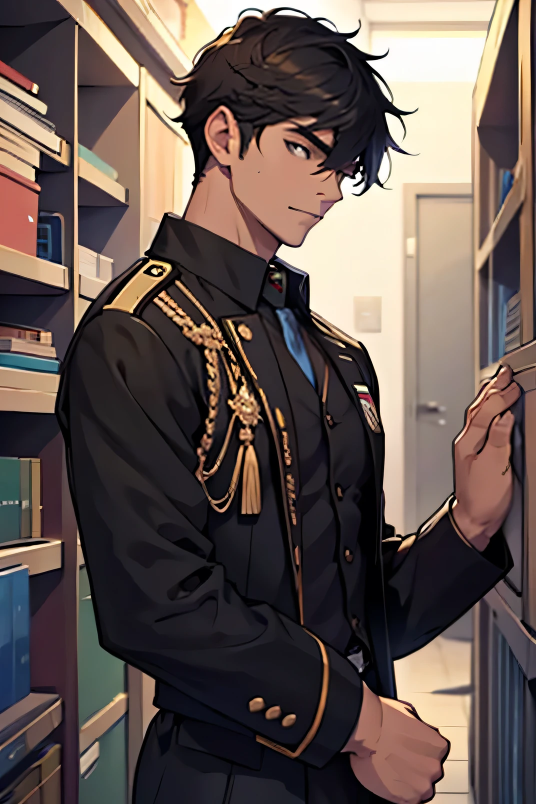 male student, handsome, 18 year old, school black uniform
