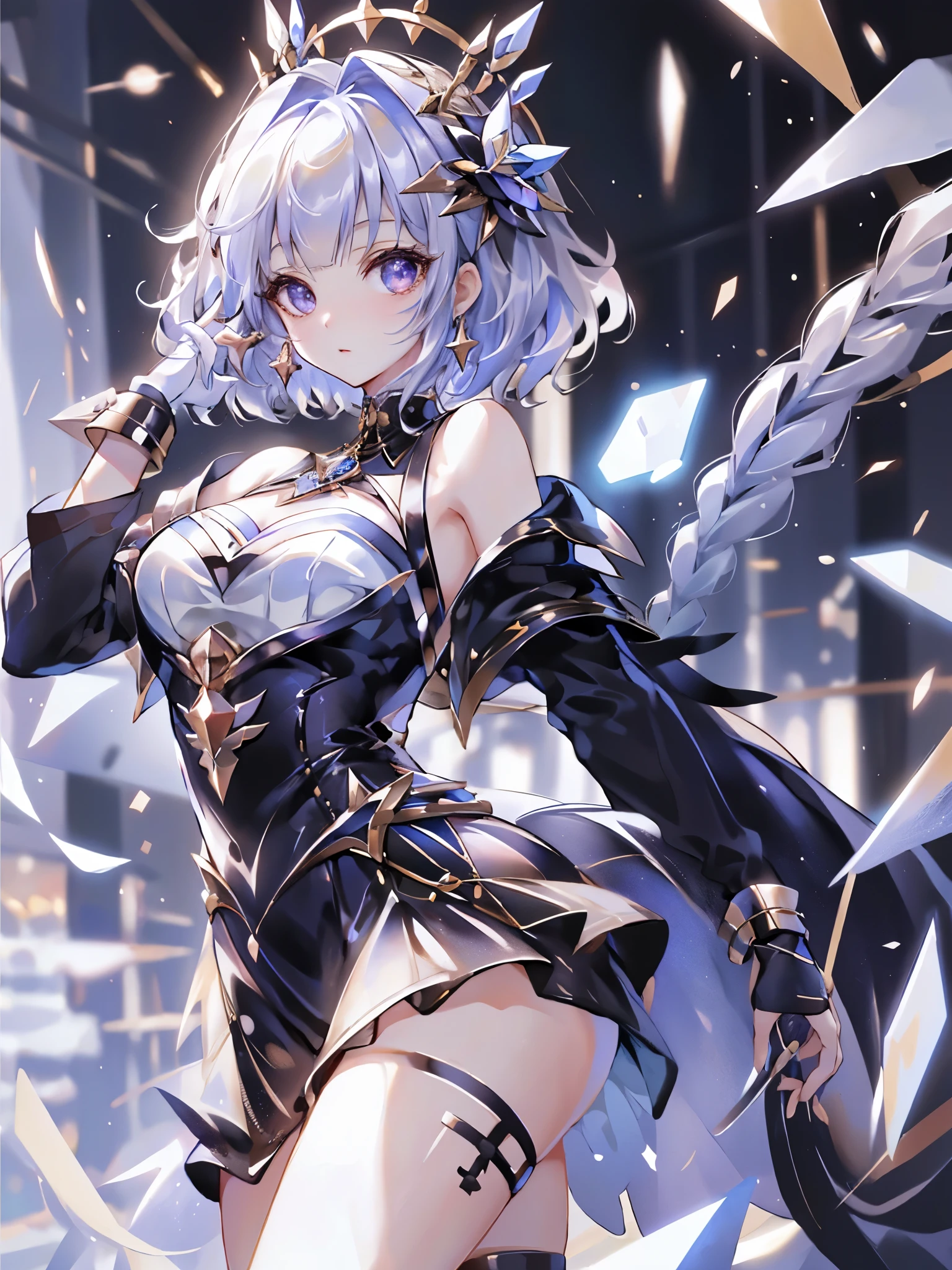 Super beautiful big shining eyes、Best Quality, 1girl in, nffsw, Solo,  Long hair,  Short hair,  Dress,